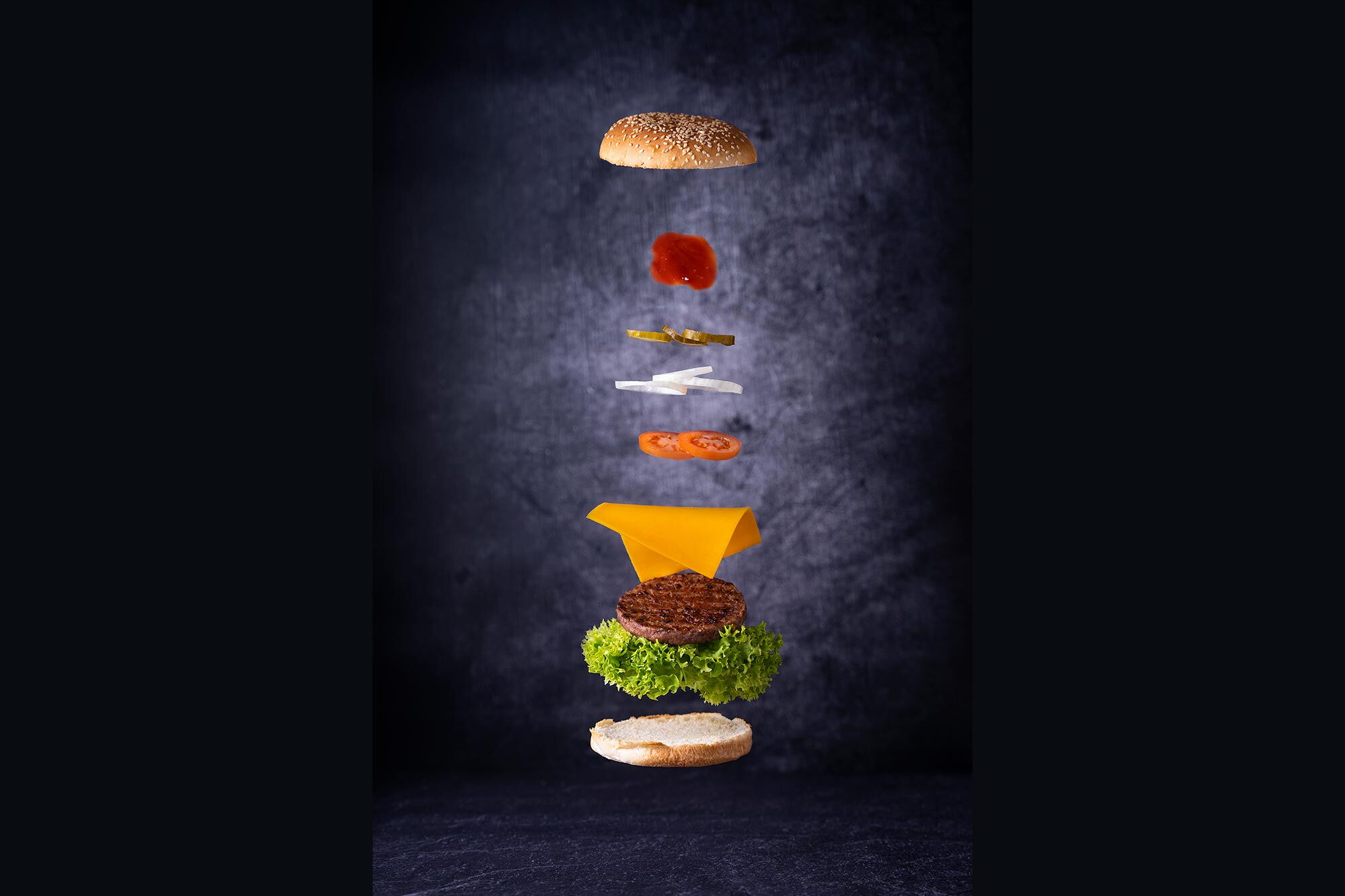 Produktfotografie fliegender Burger